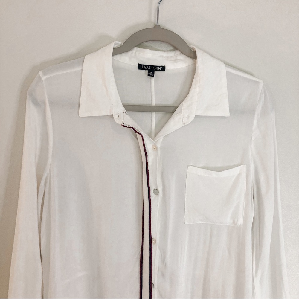 Dear John White Button Down Tunic Blouse Small - image 2